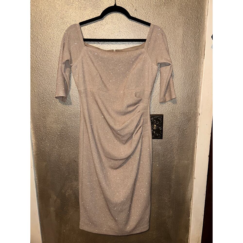Eliza J Cream Pink Sparkle Ruched Party Wedding  mother Bride 3/4 Sleeves Dress